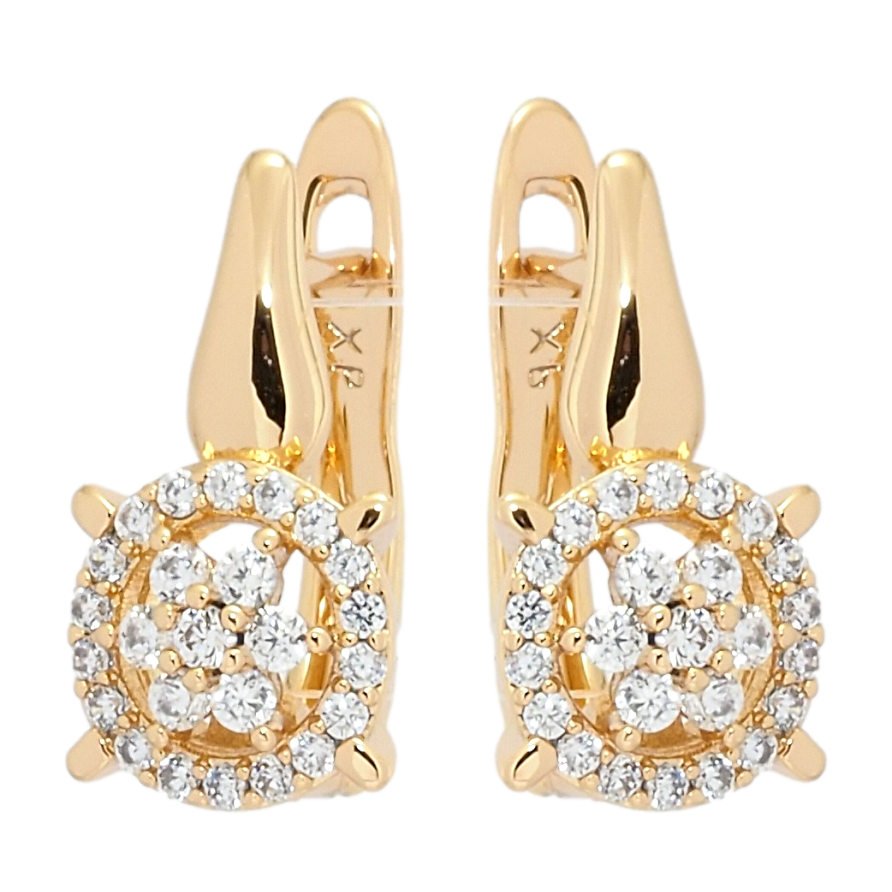 Серьги Xuping Позолота 18K английский замок Кристальные цветочки в колечках фото №1 Серьги Xuping Позолота 18K английский замок Кристальные цветочки в колечках фото №1