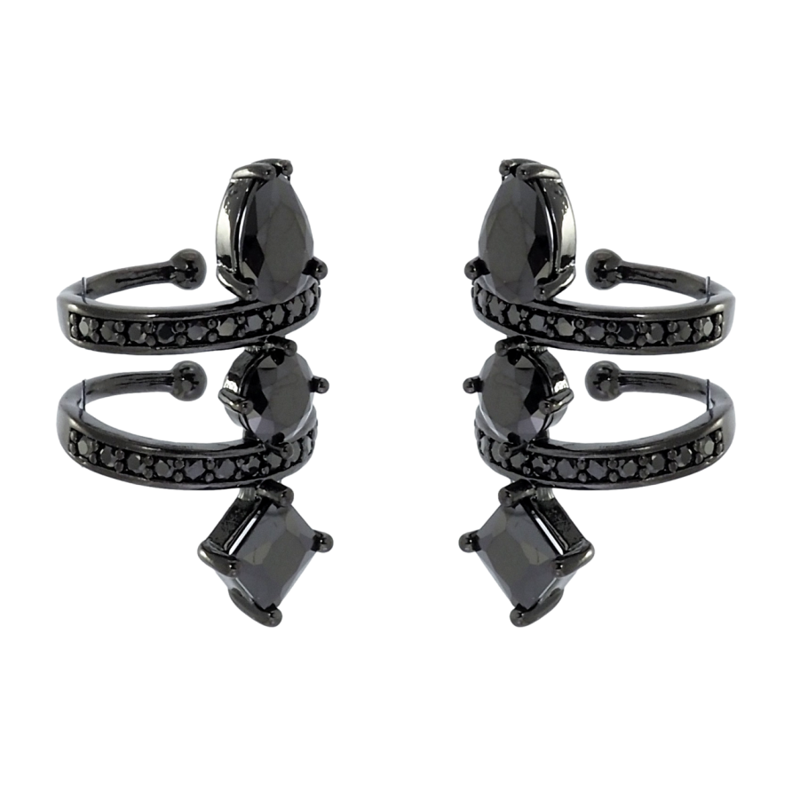 Сережки Xuping Позолота Black (чорне золото) кафи Подвійні кафи з інкрустацією чорним цирконієм фото №1