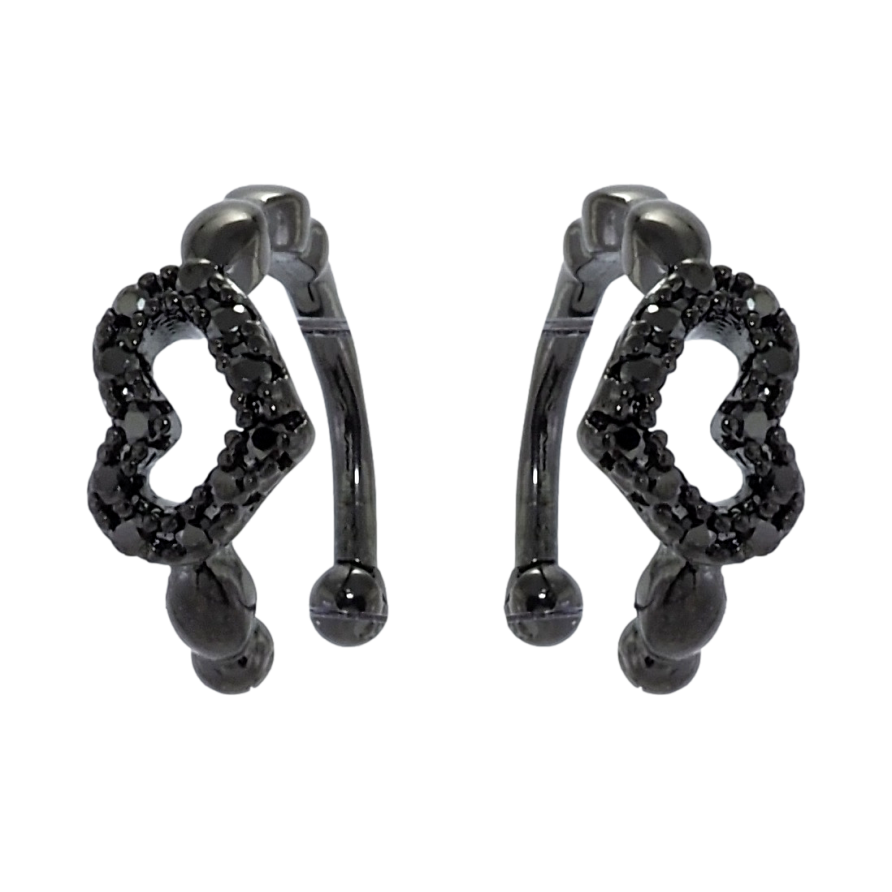 Серьги Xuping Позолота Black (черное золото) каффы Сердечки с инкрустацией черным цирконием фото №1