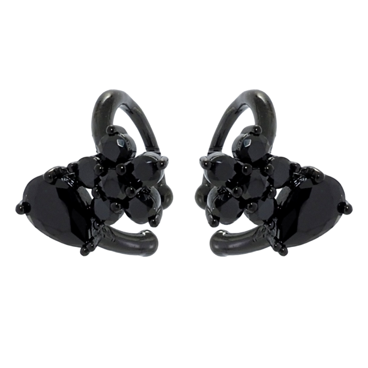 Серьги Xuping Позолота Black (черное золото) каффы Цветочек с капелькой из черного циркония фото №3 Серьги Xuping Позолота Black (черное золото) каффы Цветочек с капелькой из черного циркония фото №3
