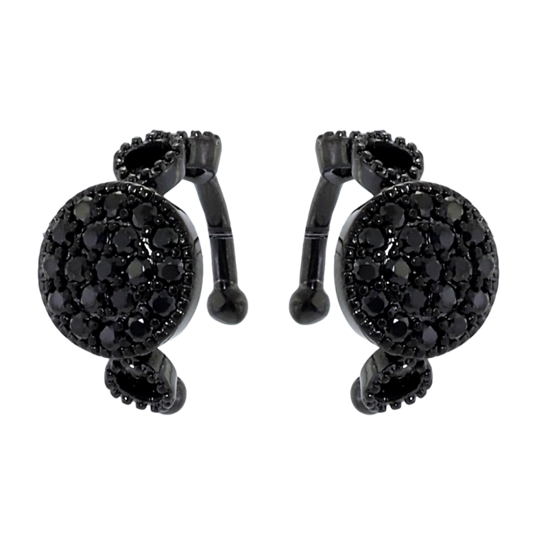 Серьги Xuping Позолота Black (черное золото) каффы Круги с черным цирконием фото №1