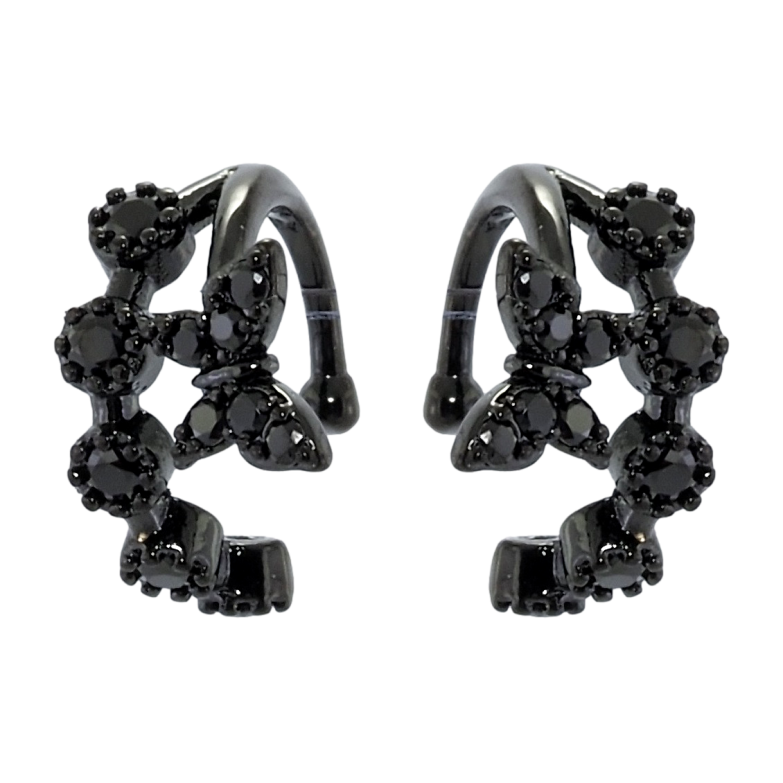 Серьги Xuping Позолота Black (черное золото) каффы Бабочка инкрустация черным цирконием фото №1