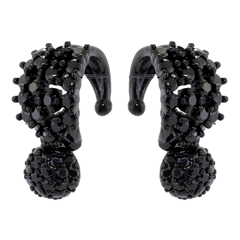 Серьги Xuping Позолота Black (черное золото) каффы Инкрустация черным цирконием фото №1