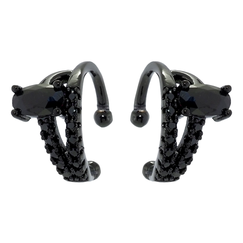 Серьги Xuping Позолота Black (черное золото) каффы Дорожки черного циркония с фианитом фото №1