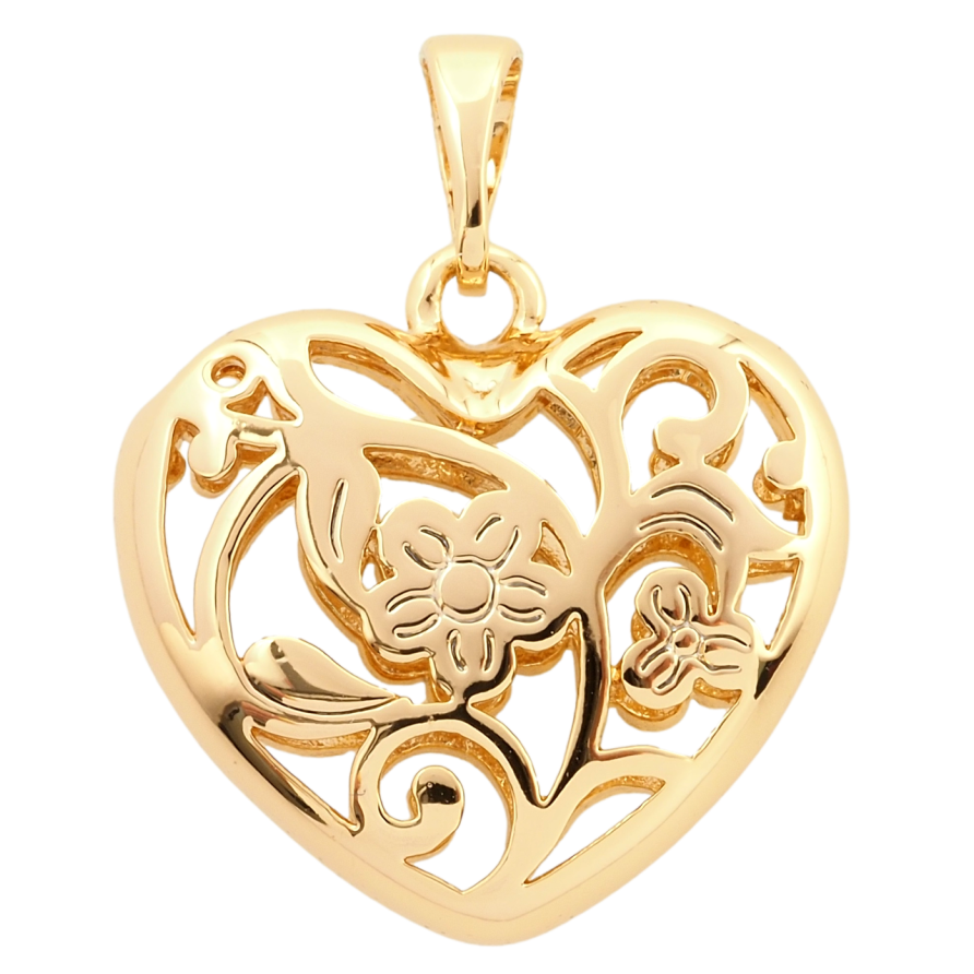 Кулон Xuping Позолота 18K Сердечко с резным цветочным орнаментом для цепочки до 5мм фото №1 Кулон Xuping Позолота 18K Сердечко с резным цветочным орнаментом для цепочки до 5мм фото №1