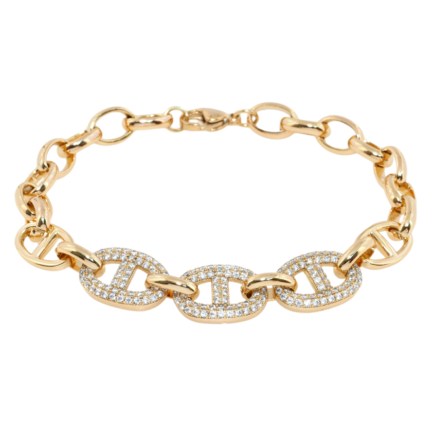 Браслет Xuping Позолота 18K Звенья цепочки с цирконием размер 20см х 7-11мм фото №1 Браслет Xuping Позолота 18K Звенья цепочки с цирконием размер 20см х 7-11мм фото №1