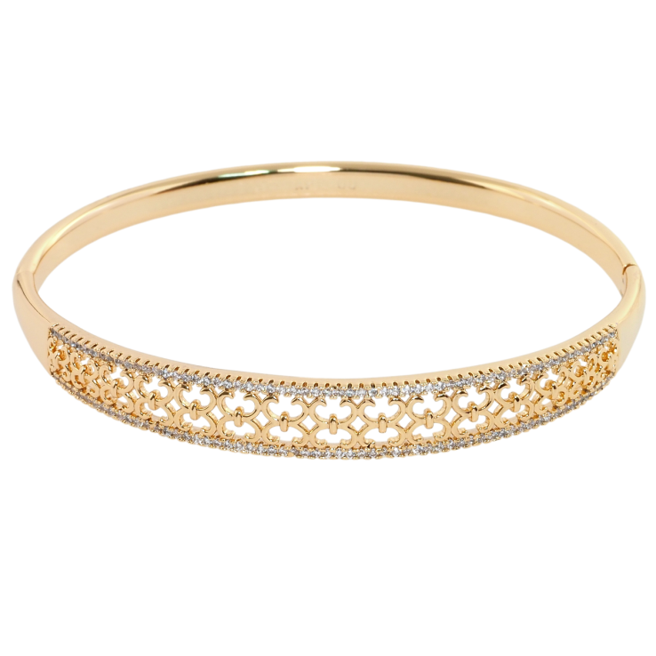 Браслет Xuping Позолота 18K Різьблений орнамент з доріжками цирконію ø 6см фото №3