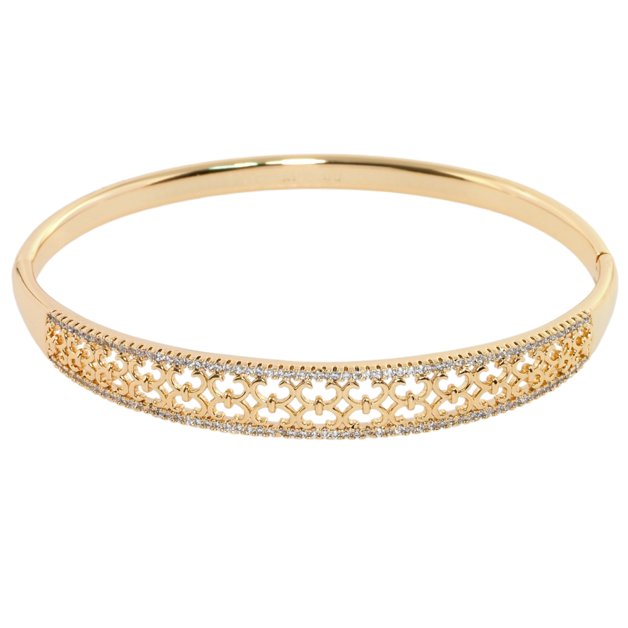 Браслет Xuping Позолота 18K Резной орнамент с дорожками циркония ø 6см фото №1