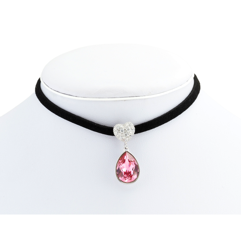 Кулон Xuping цвет Родий с кр-ми Swarovski на черной ленте Сердце с кристальной подвеской длина 31-36,5см фото №1