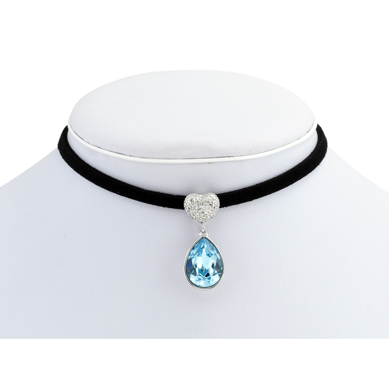 Кулон Xuping цвет Родий с кр-ми Swarovski на черной ленте Сердце с кристальной подвеской длина 31-36,5см фото №1