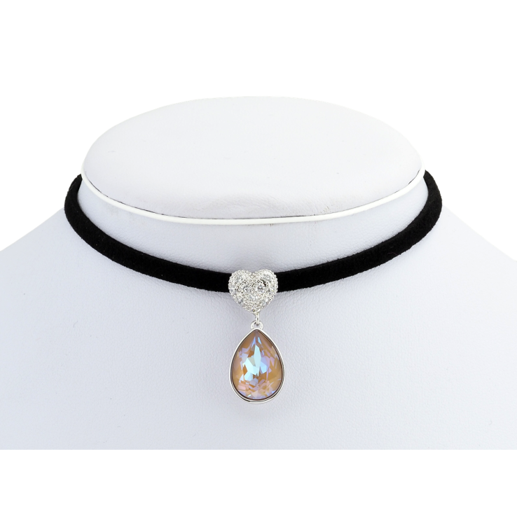 Кулон Xuping колір Родій із кр-ми Swarovski на чорній стрічці Серце з кристальною підвіскою довжина 30,5-36см фото №14