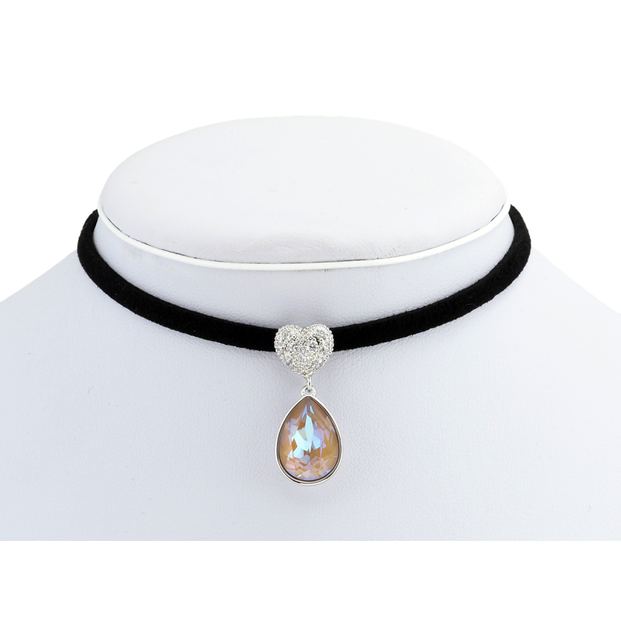 Кулон Xuping колір Родій із кр-ми Swarovski на чорній стрічці Серце з кристальною підвіскою довжина 30,5-36см фото №1 Кулон Xuping колір Родій із кр-ми Swarovski на чорній стрічці Серце з кристальною підвіскою довжина 30,5-36см фото №1