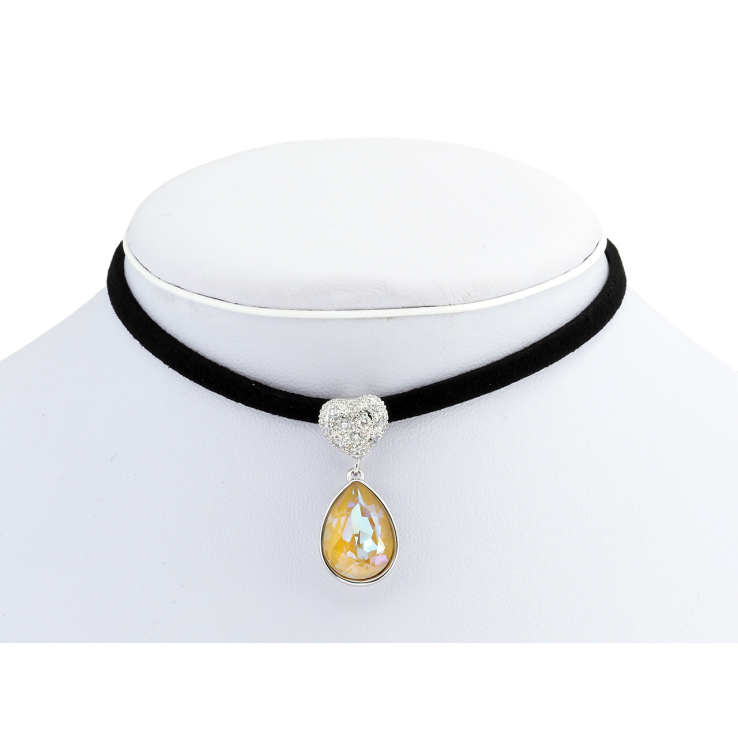 Кулон Xuping колір Родій із кр-ми Swarovski на чорній стрічці Серце з кристальною підвіскою довжина 30-35,5см фото №13