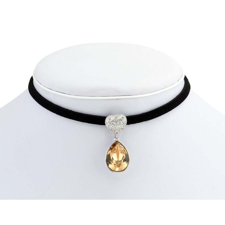 Кулон Xuping колір Родій із кр-ми Swarovski на чорній стрічці Серце з кристальною підвіскою довжина 31-36см фото №3