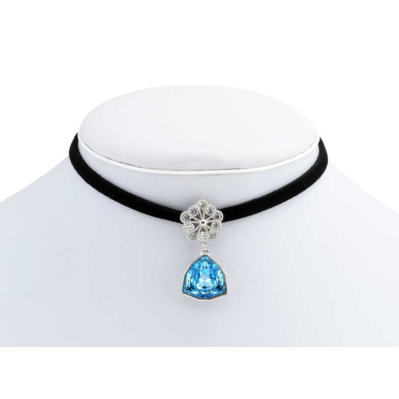 Кулон Xuping колір Родій з кр-ми Swarovski на чорній стрічці Квітка з кристальною підвіскою довжина 30,5-36см фото №2 Кулон Xuping колір Родій з кр-ми Swarovski на чорній стрічці Квітка з кристальною підвіскою довжина 30,5-36см фото №2