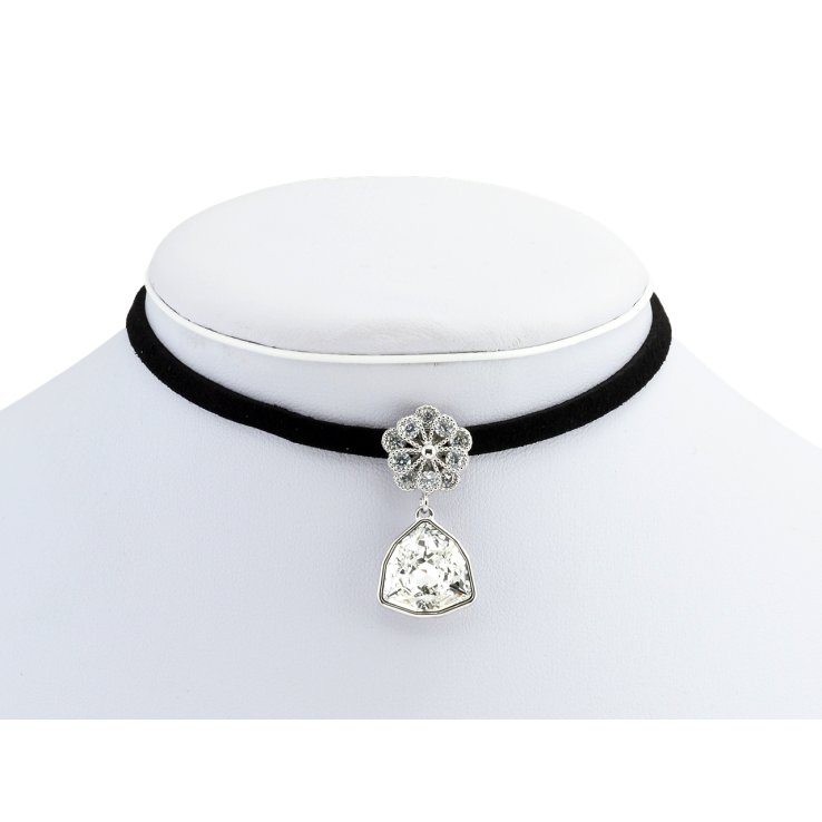 Кулон Xuping колір Родій з кр-ми Swarovski на чорній стрічці Квітка з кристальною підвіскою довжина 30,5-36см фото №25