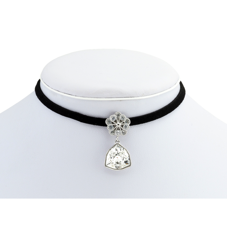 Кулон Xuping колір Родій з кр-ми Swarovski на чорній стрічці Квітка з кристальною підвіскою довжина 30,5-36см фото №1 Кулон Xuping колір Родій з кр-ми Swarovski на чорній стрічці Квітка з кристальною підвіскою довжина 30,5-36см фото №1