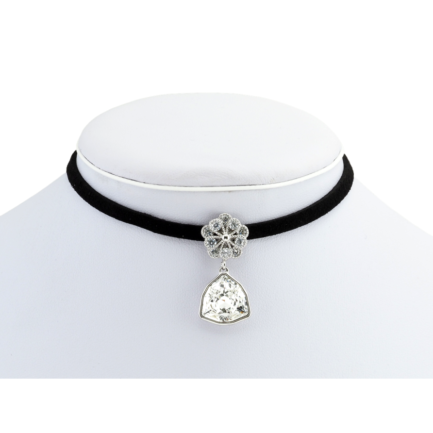 Кулон Xuping колір Родій з кр-ми Swarovski на чорній стрічці Квітка з кристальною підвіскою довжина 30,5-36см фото №1 Кулон Xuping колір Родій з кр-ми Swarovski на чорній стрічці Квітка з кристальною підвіскою довжина 30,5-36см фото №1