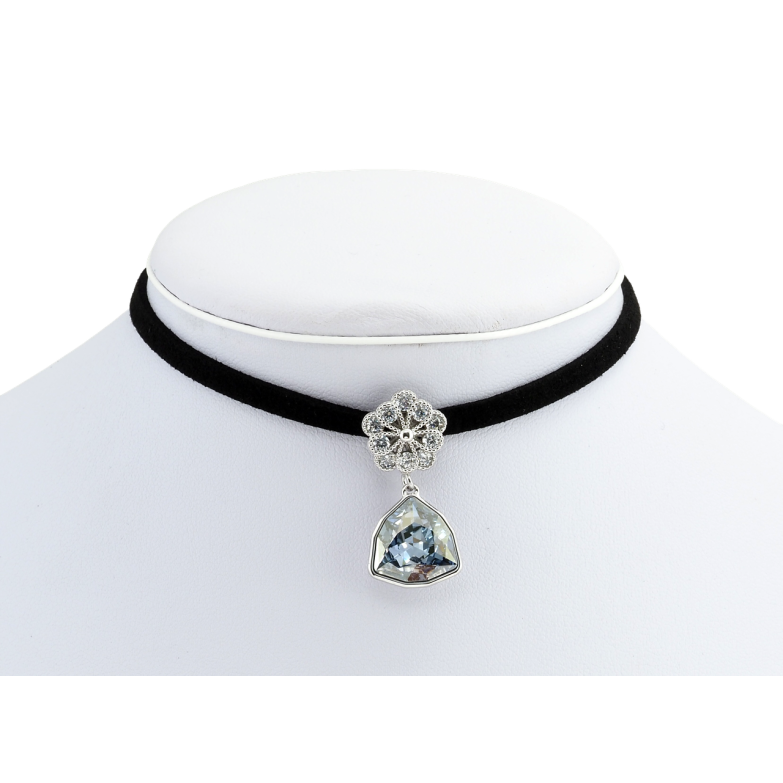 Кулон Xuping цвет Родий с кр-ми Swarovski на черной ленте Цветок с кристальной подвеской длина 31-36,5см фото №1