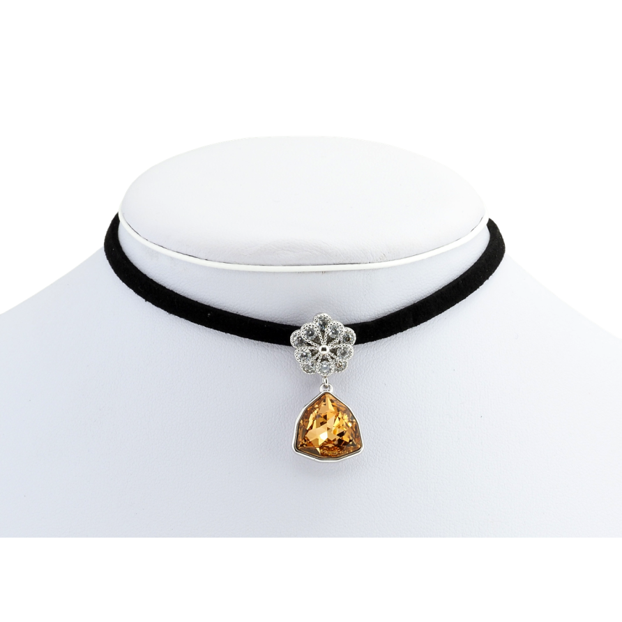 Кулон Xuping колір Родій з кр-ми Swarovski на чорній стрічці Квітка з кристальною підвіскою довжина 30,5-36см фото №1