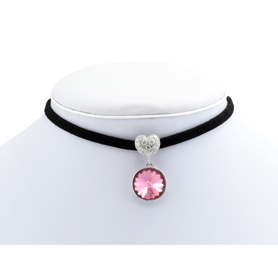 Кулон Xuping колір Родій із кр-ми Swarovski на замшевій стрічці Серце з кристалом Rose ø 14 мм дл. 31-37см х 4мм фото №1 Кулон Xuping колір Родій із кр-ми Swarovski на замшевій стрічці Серце з кристалом Rose ø 14 мм дл. 31-37см х 4мм фото №1