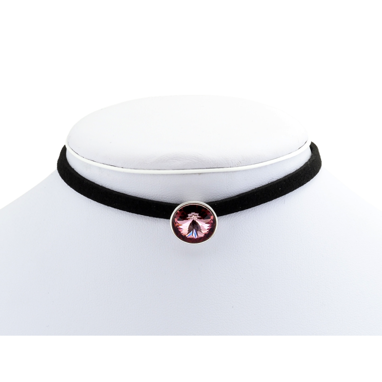 Кулон Xuping колір Родій із кр-ми Swarovski на чорній стрічці Кристал Burgundy довжина 31-36,5см фото №1