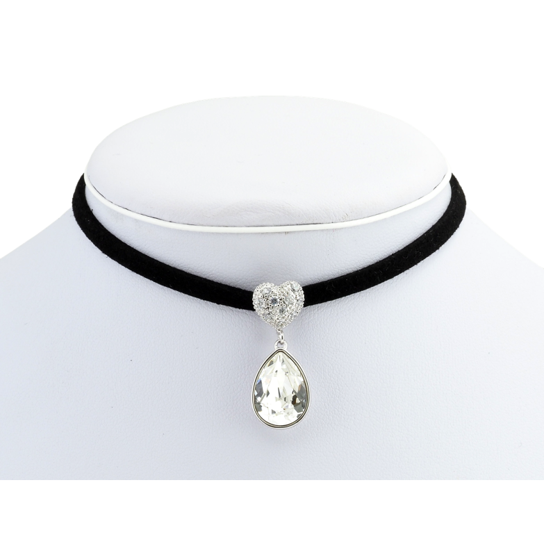 Кулон Xuping колір Родій із кр-ми Swarovski на чорній стрічці Серце з кристальною підвіскою довжина 30,5-36см фото №1 Кулон Xuping колір Родій із кр-ми Swarovski на чорній стрічці Серце з кристальною підвіскою довжина 30,5-36см фото №1