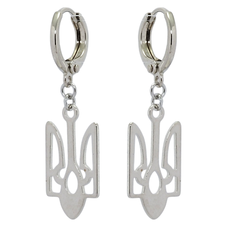 Сережки Xuping колір Родій підвіски на колечках Герб України фото №1