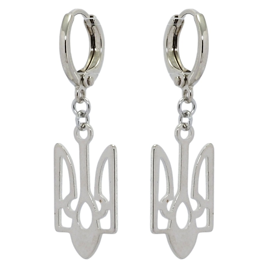 Сережки Xuping колір Родій підвіски на колечках Герб України фото №1