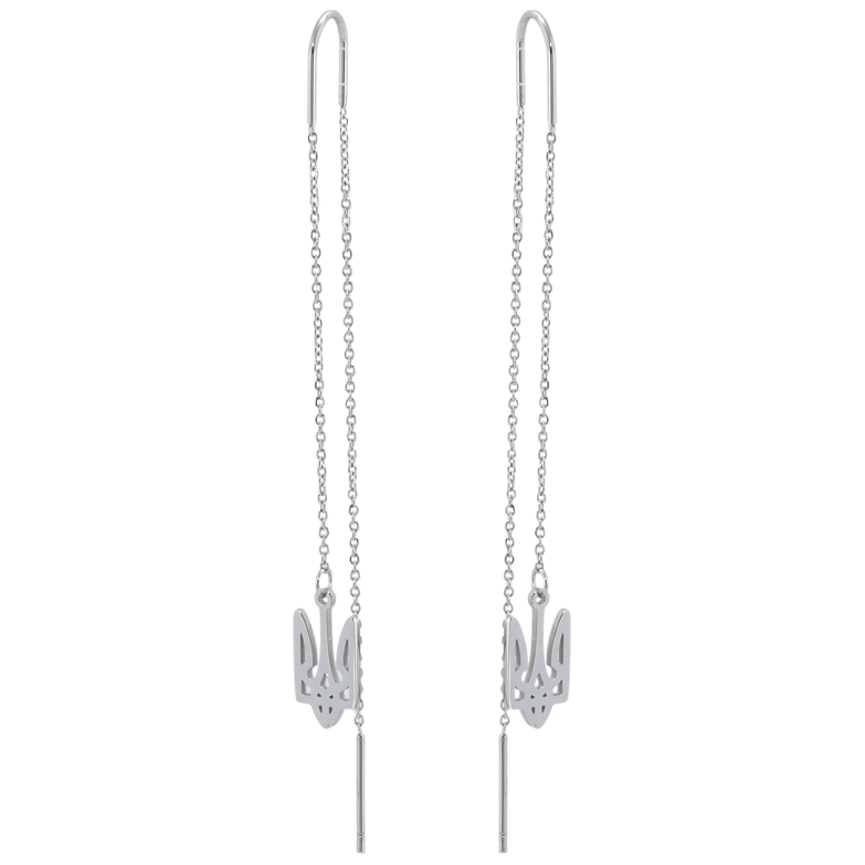 Серьги Xuping TTM Stainless Steel цвет Родий протяжки Герб Украины фото №1 Серьги Xuping TTM Stainless Steel цвет Родий протяжки Герб Украины фото №1