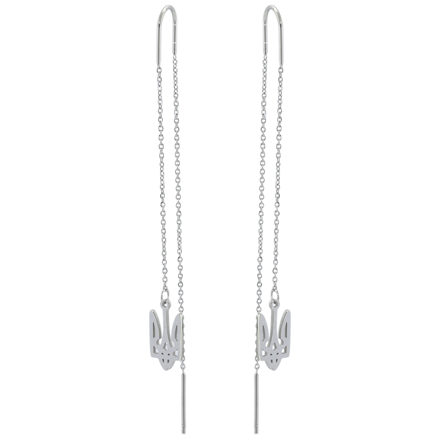 Серьги Xuping TTM Stainless Steel цвет Родий протяжки Герб Украины фото №1 Серьги Xuping TTM Stainless Steel цвет Родий протяжки Герб Украины фото №1