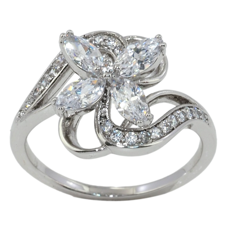 Кольцо Xuping Родий Кристальный цветок фото №1 Кольцо Xuping Родий Кристальный цветок фото №1