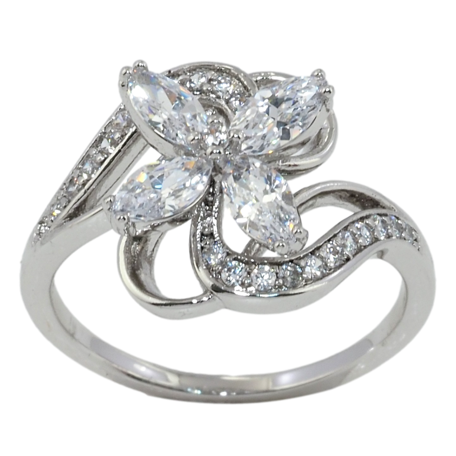 Кольцо Xuping Родий Кристальный цветок фото №1 Кольцо Xuping Родий Кристальный цветок фото №1