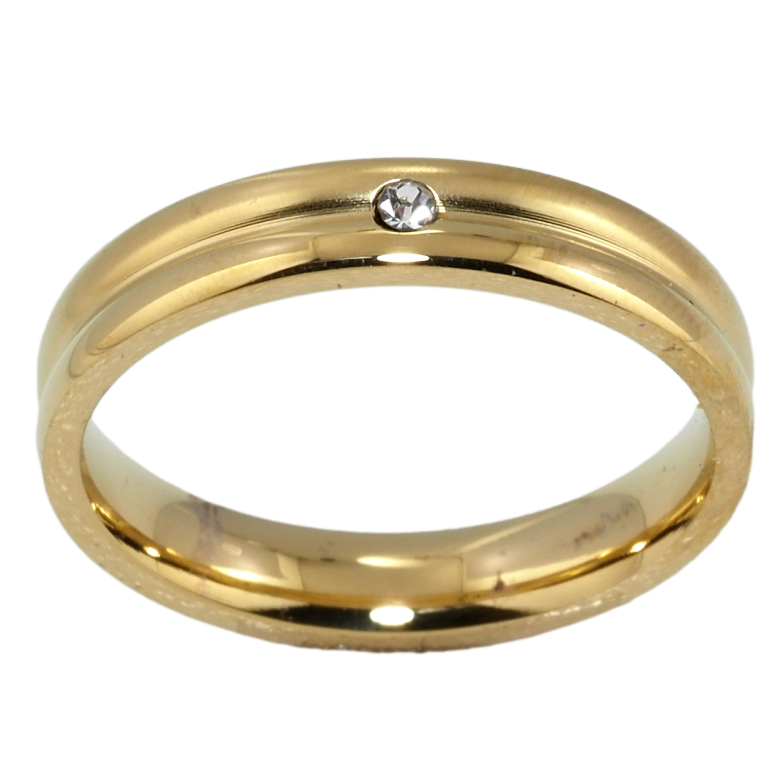 Каблучка Xuping TTM Stainless Steel Колір 14К Обручка з кристалом, ш. 4мм фото №1