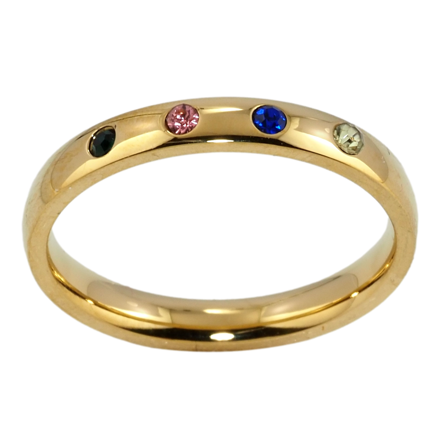 Каблучка Xuping TTM Stainless Steel Колір 14К Обручка з кольоровими кристалами, ш.3мм фото №1