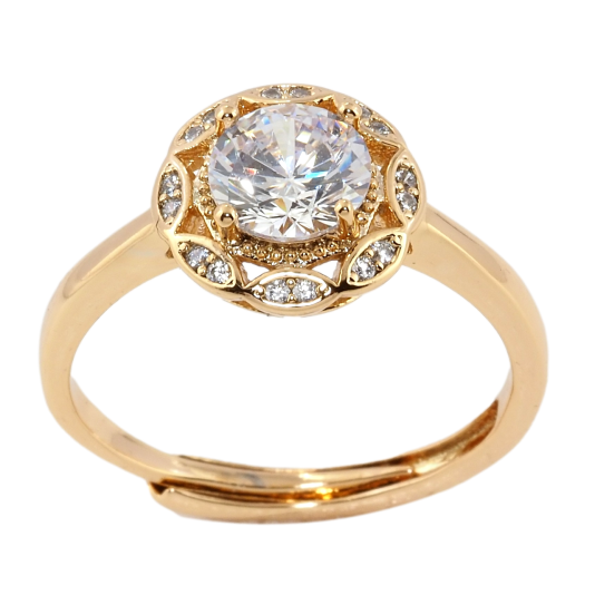 Кольцо Xuping Позолота 18K Фианит в декоративном обрамлении циркония фото №1 Кольцо Xuping Позолота 18K Фианит в декоративном обрамлении циркония фото №1