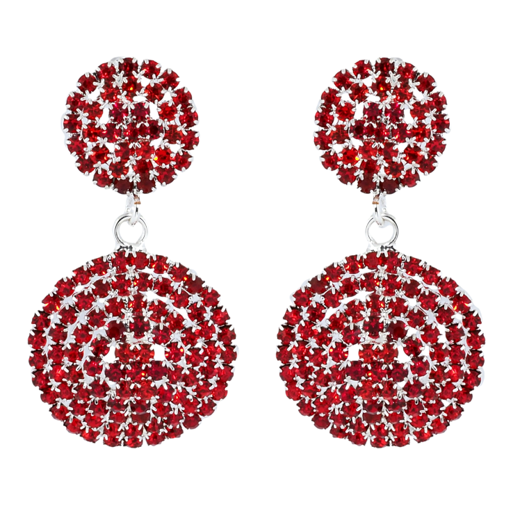 Сережки пусети Декоративні круглі підвіски з червоними стразами фото №2
