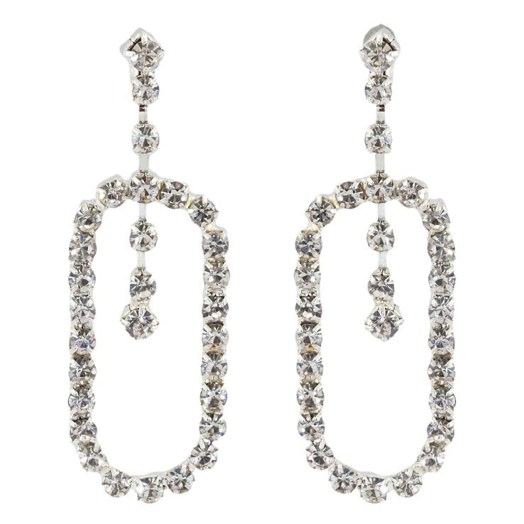 Серьги пусеты Овальные подвески со стразами фото №11