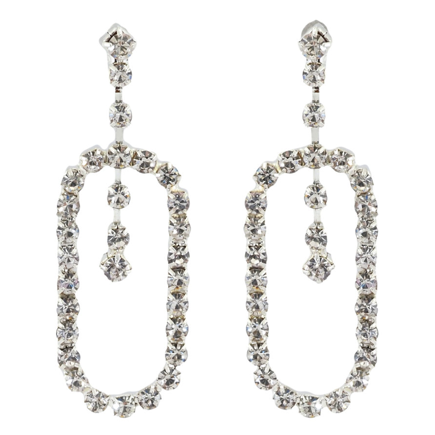 Серьги пусеты Овальные подвески со стразами фото №1