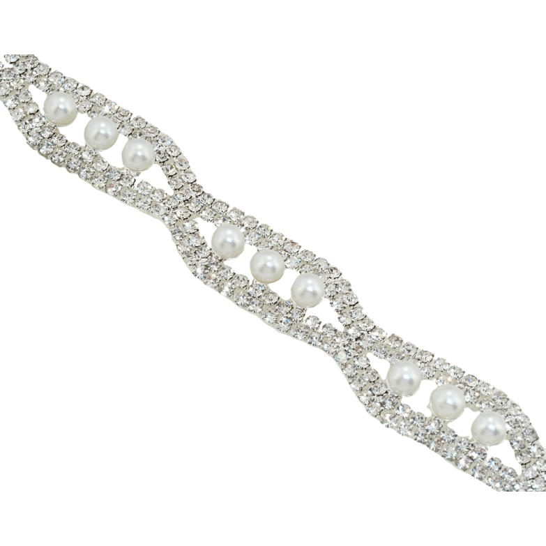 Браслет Фігурний орнамент зі страз та перлин довжина 18.5см х 15мм фото №1 Браслет Фігурний орнамент зі страз та перлин довжина 18.5см х 15мм фото №1