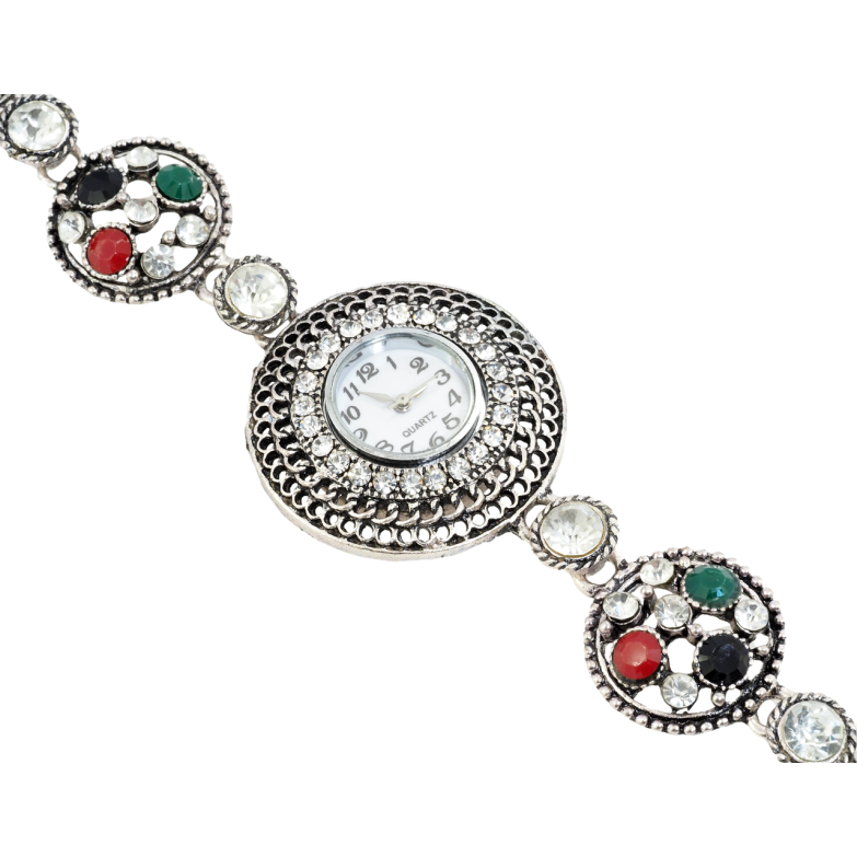 Браслет Декоративные часы с цветными стразами длина 18.5см х 9-36мм ЧАСЫ НЕ РАБОТАЮТ! фото №1