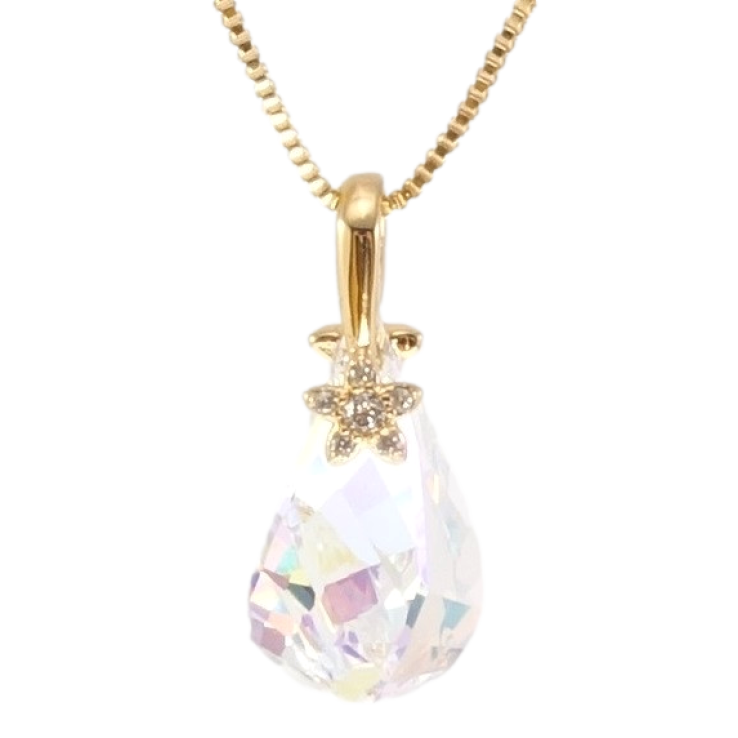 Кулон Xuping цвет 18K с кристаллами Swarovski на цепочке "Кристальная капля Shimmer с цветочком" длина 39-45см х 1мм фото №13