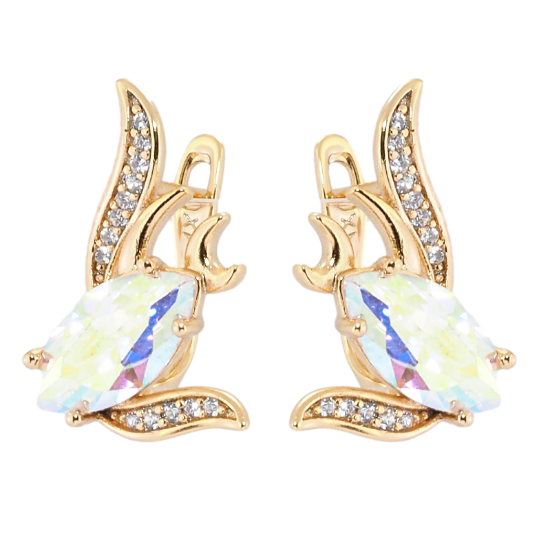 Серьги Xuping Позолота 18K английский замок Декоративный орнамент с радужными фианитами фото №1