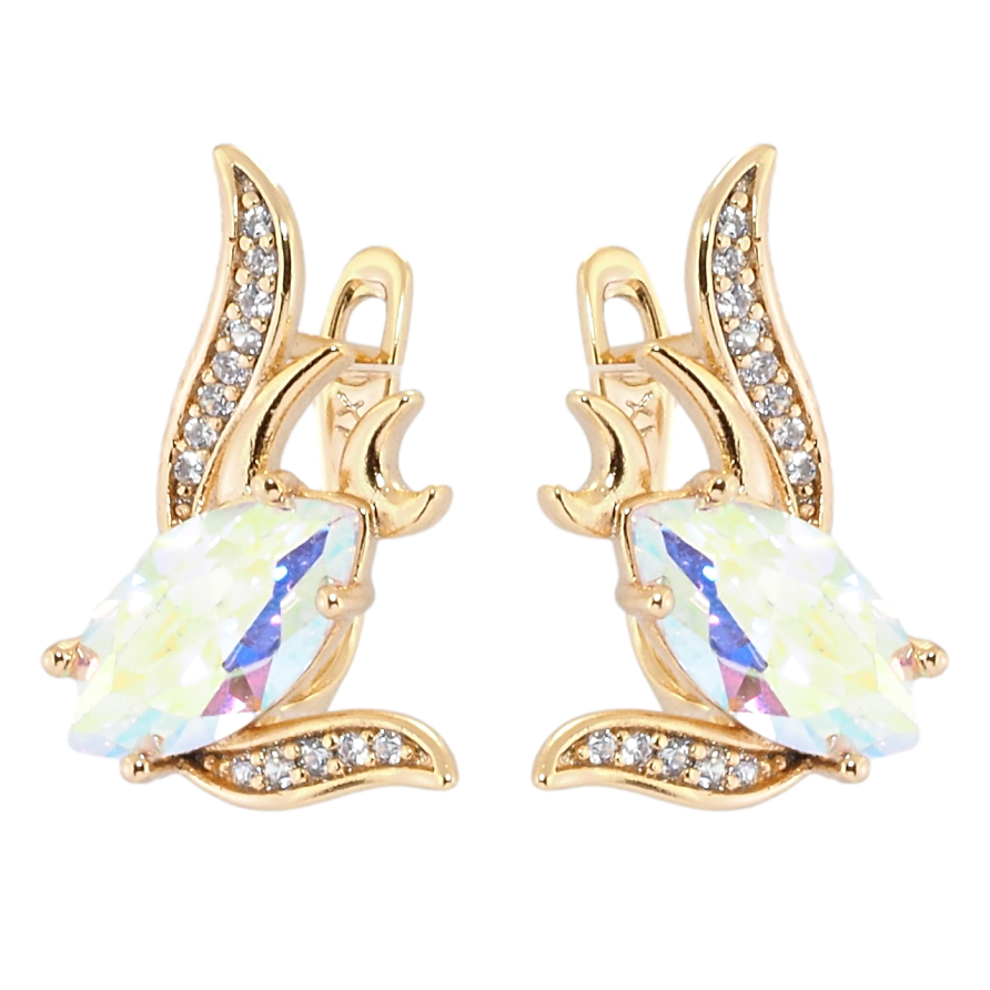 Сережки Xuping Позолота 18K англійський замок Декоративний орнамент з райдужними фіанітами фото №1 Сережки Xuping Позолота 18K англійський замок Декоративний орнамент з райдужними фіанітами фото №1