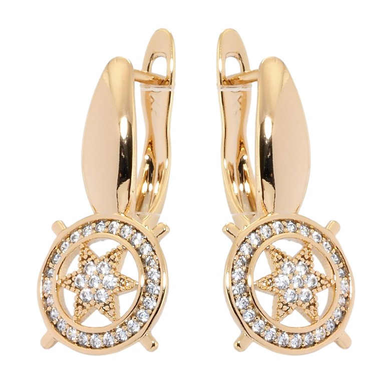Серьги Xuping Позолота 18K английский замок Звездочки в колечках фото №1 Серьги Xuping Позолота 18K английский замок Звездочки в колечках фото №1