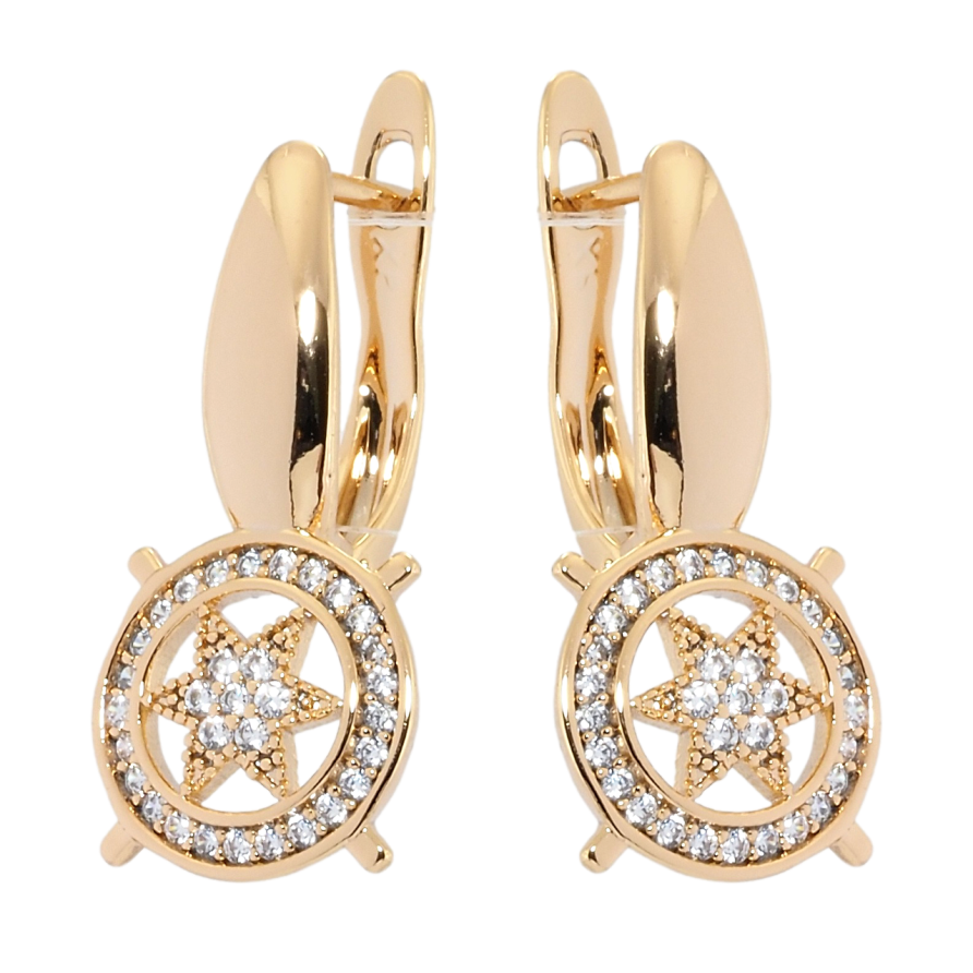Сережки Xuping Позолота 18K англійський замок Зірочки в колечках фото №1 Сережки Xuping Позолота 18K англійський замок Зірочки в колечках фото №1