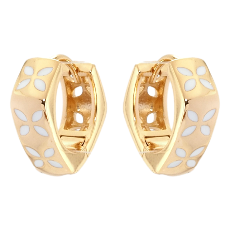 Серьги Xuping Позолота 18K колечки Цветочный орнамент белой эмалью фото №9 Серьги Xuping Позолота 18K колечки Цветочный орнамент белой эмалью фото №9