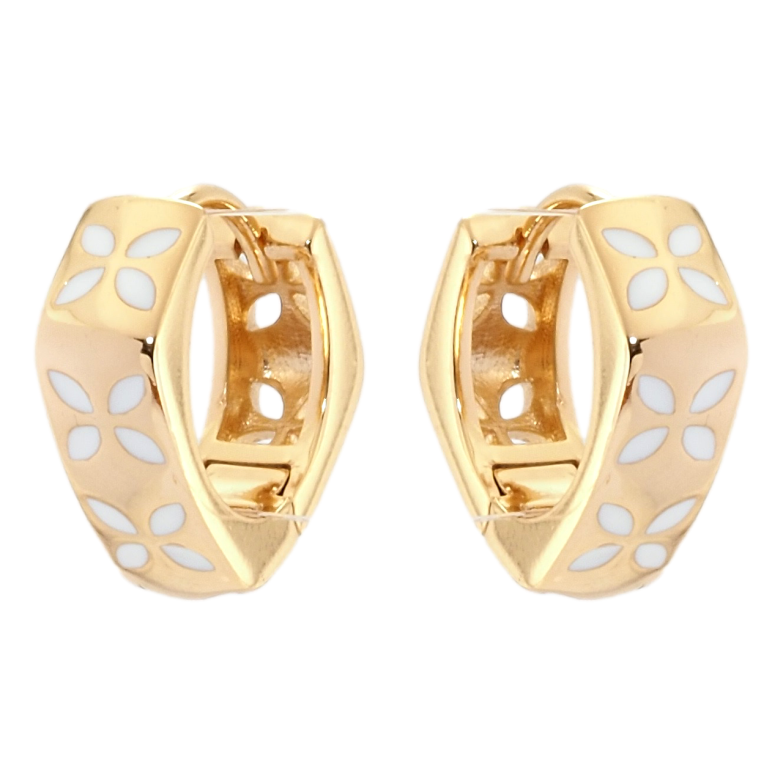 Сережки Xuping Позолота 18K колечка Квітковий орнамент білою емаллю фото №2 Сережки Xuping Позолота 18K колечка Квітковий орнамент білою емаллю фото №2