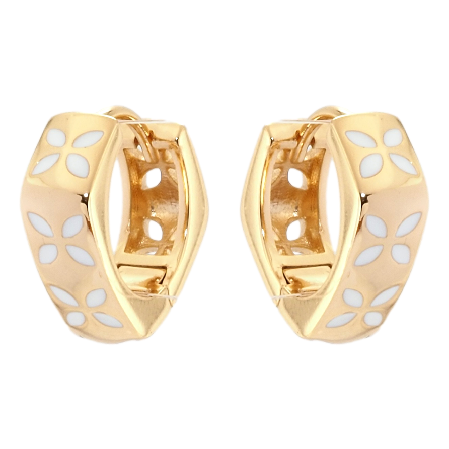 Сережки Xuping Позолота 18K колечка Квітковий орнамент білою емаллю фото №1 Сережки Xuping Позолота 18K колечка Квітковий орнамент білою емаллю фото №1