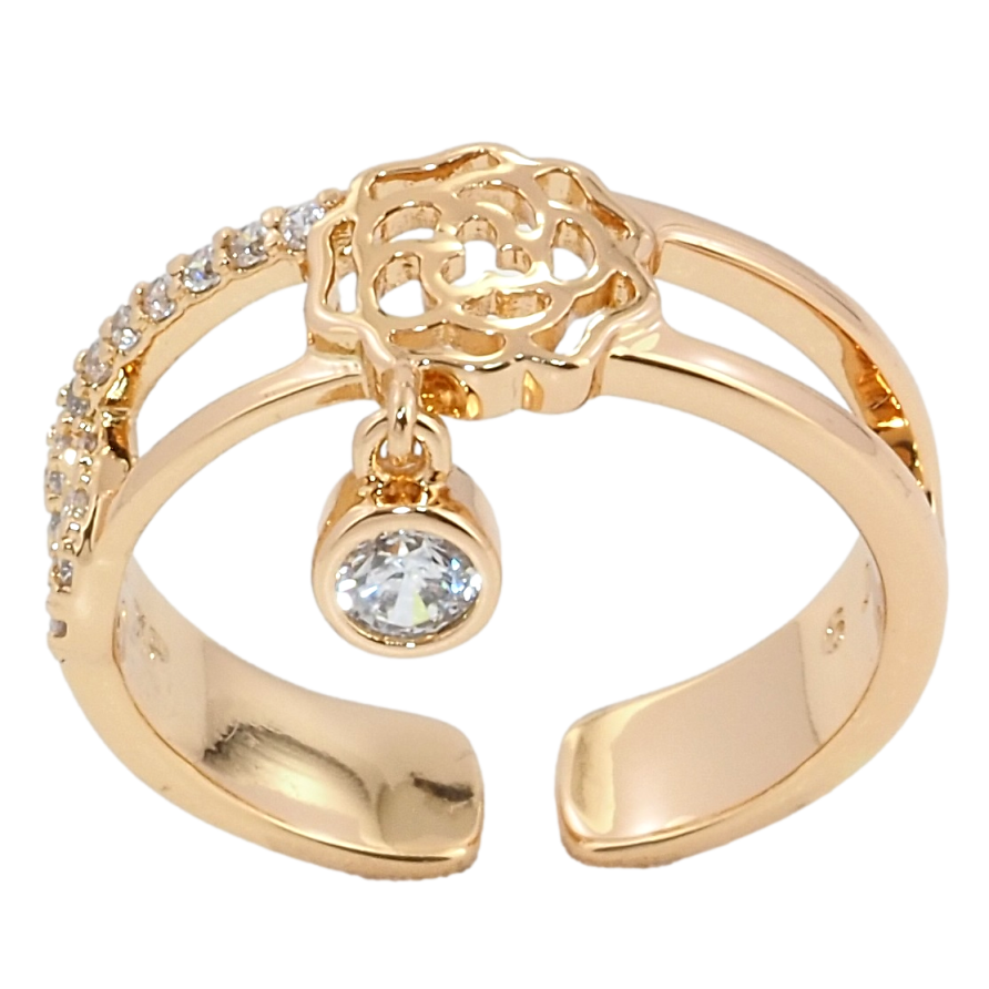 Каблучка Xuping Позолота 18K Різьблена троянда з підвіскою фіаніт фото №1